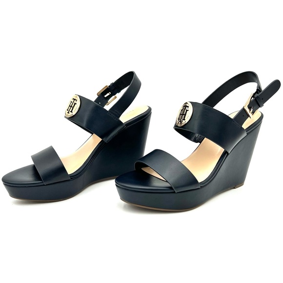 💕SALE 💕 New Womens Tommy Hilfiger Blue Wedge High Heel Sandal - Picture 4 of 9